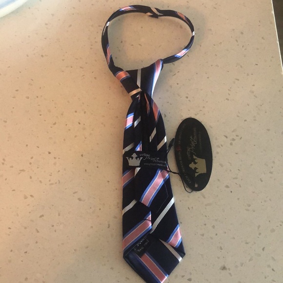 Littlest Prince Couture Navy and Pink Stripe 9-24 Months Zipper Tie - Picture 2 of 5